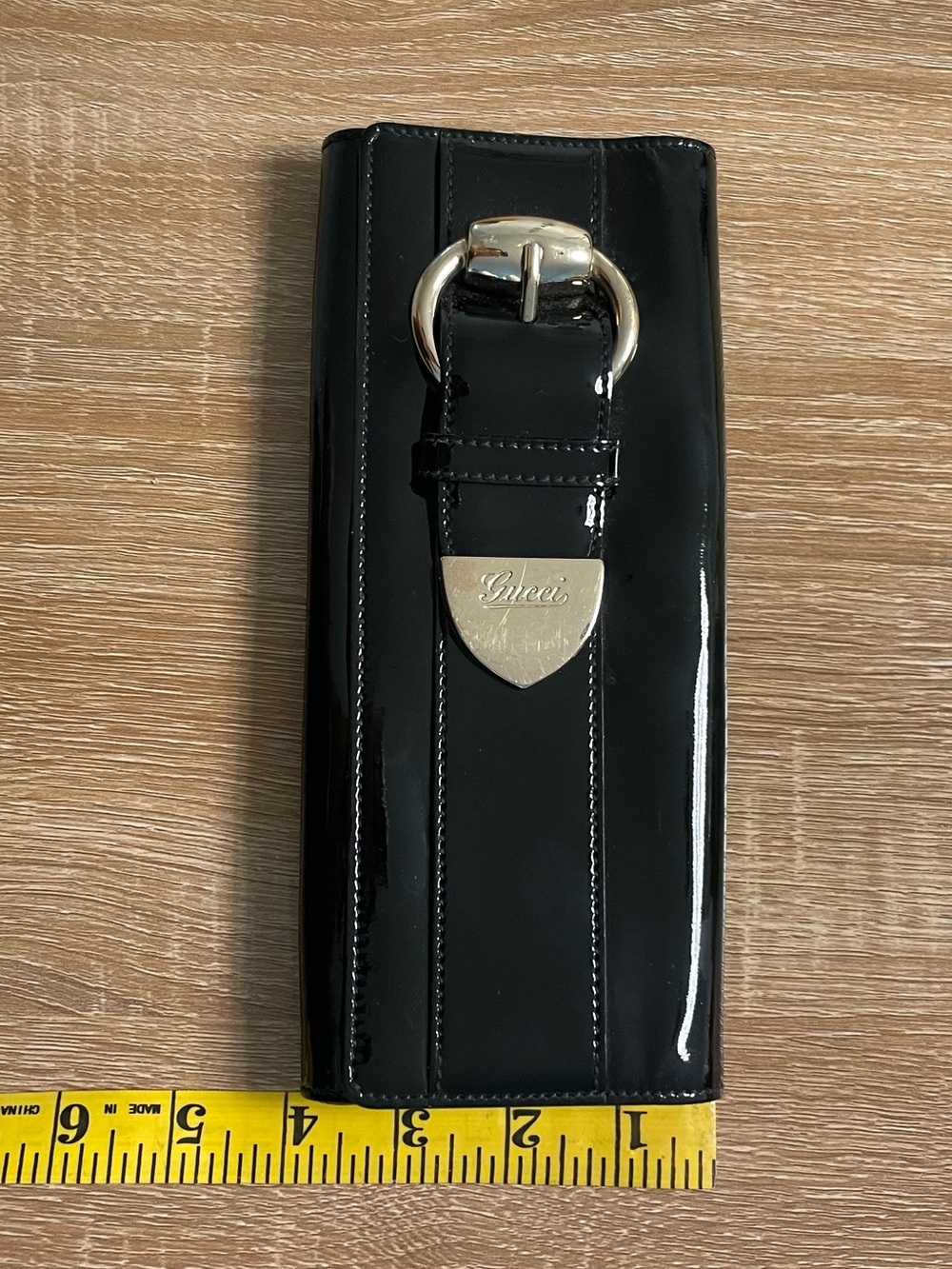 Gucci Black Patent Leather wallet clutch with Gold Buckle  / Vintage - Picture 5 of 7